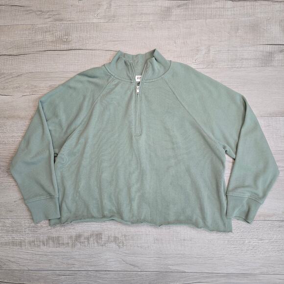 Gap Sea Foam Raw Edge Hem 1/2 Zip Terry Sweatshirt Womens Pullover High Neck - Picture 3 of 4